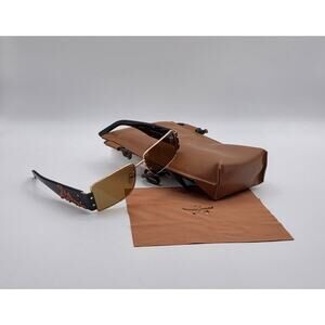 MCM MW0012 32J Sunglasses Gold Amber Lens Black Frame Logo Arms Auth